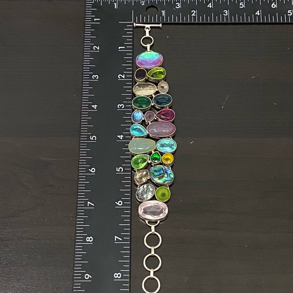 Stunning Multicolored Gemstones Crystals Mixed Cabochon Wide Bracelet 55.1g - Picture 14 of 16